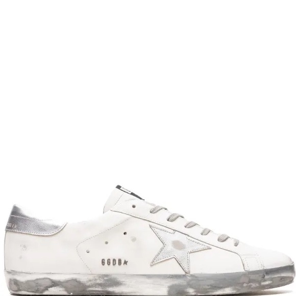 Golden Goose Super Star White and Silver Star Sneakers - Picture 1 of 9